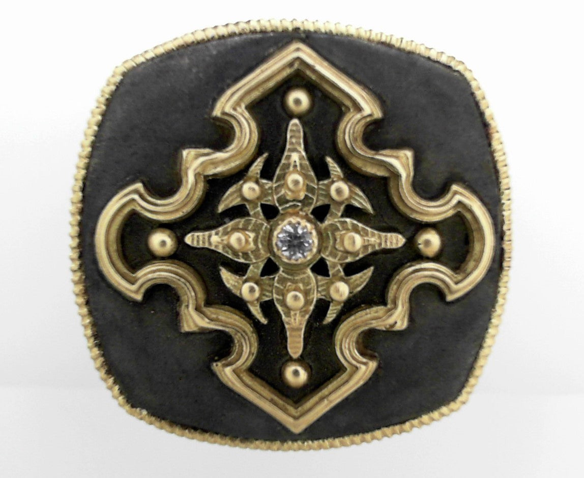 Mixed Metal Diamond Pointed Cross Ring