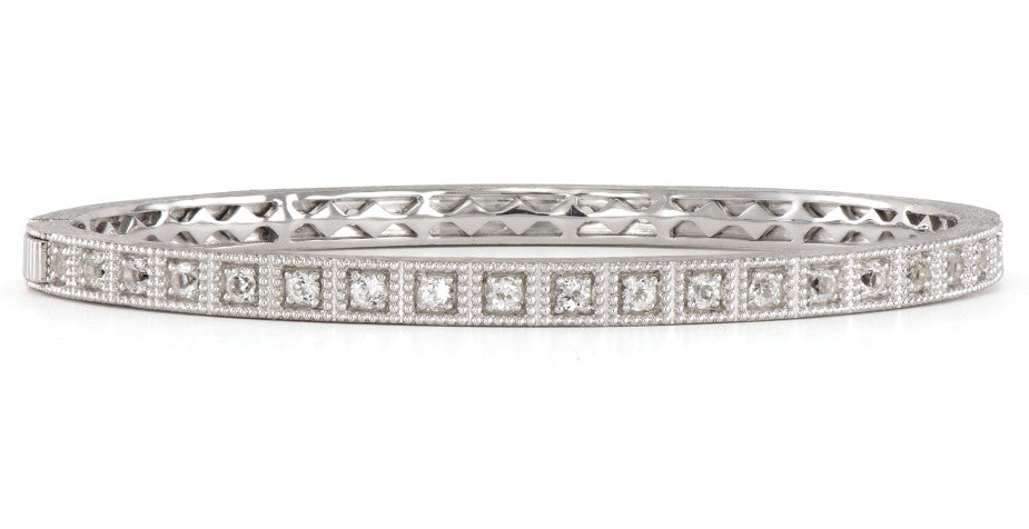 Silver Bangle with Square accents with White Topaz