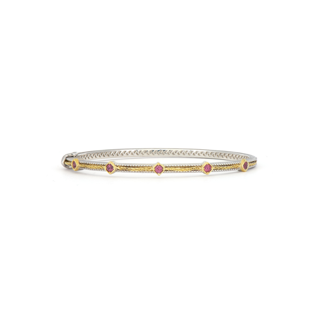 gemstone bangle with gold rope like finish around it