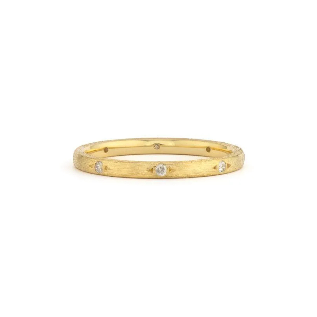 gold band with diamonds around