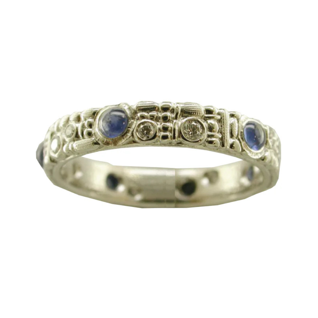 platinum band with diamonds and gemstones