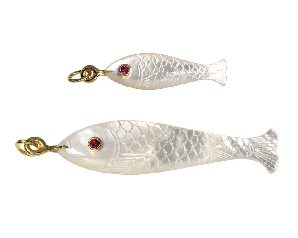 white little fish next to the big white fish pendant