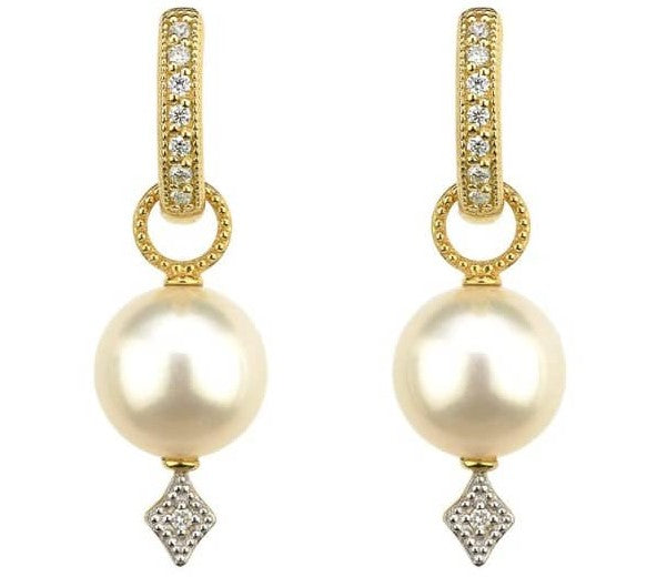 Gold Pearl Earring Charms with Diamonds