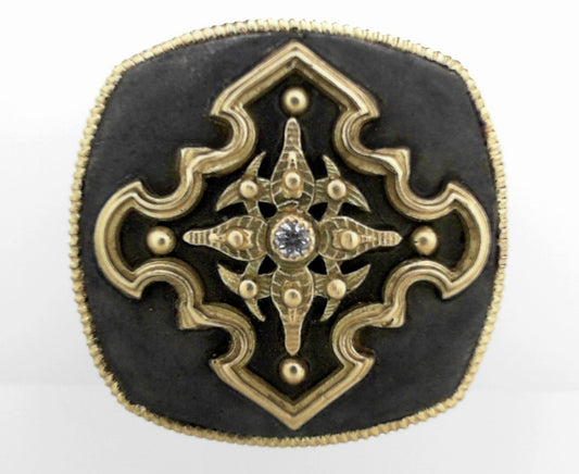 Mixed Metal Diamond Pointed Cross Ring