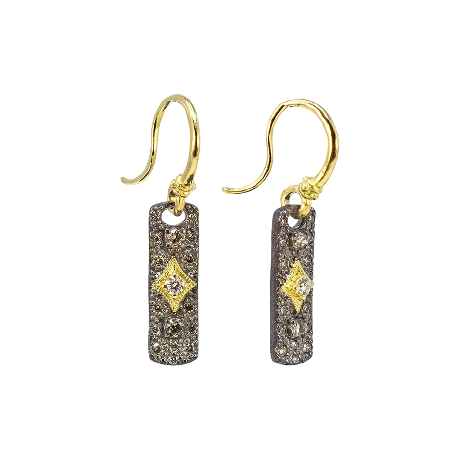 Mixed Metal Drop Earrings with White and Champagne Diamonds