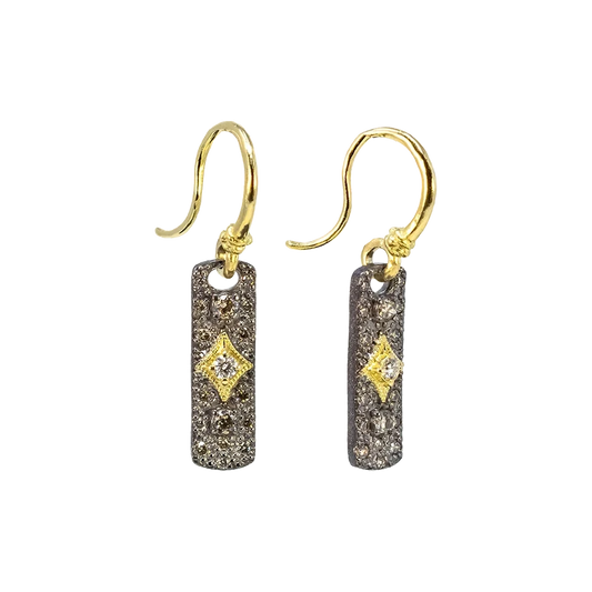 Mixed Metal Drop Earrings with White and Champagne Diamonds