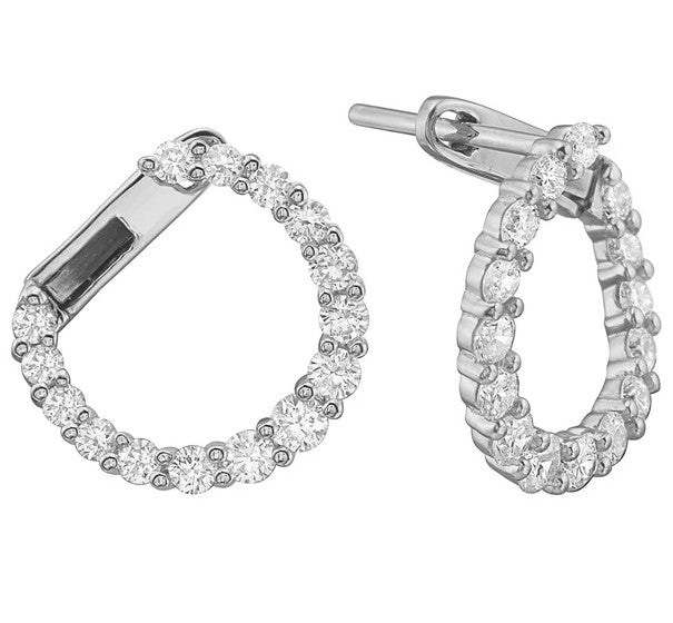 Pair of hoop earrings with diamonds on a white background