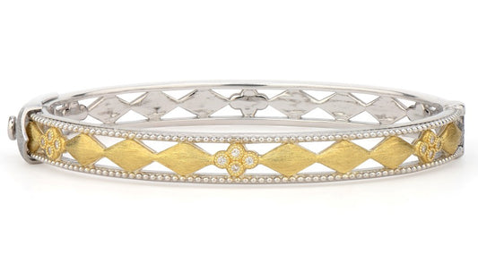 Mixed Metal Open Kite Bangle with Diamonds