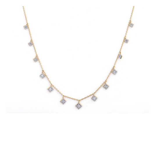 gold necklace with kite shaped diamonds