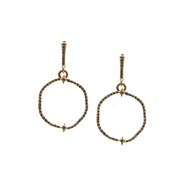 hoop drop earrings that are gold with gemstones around