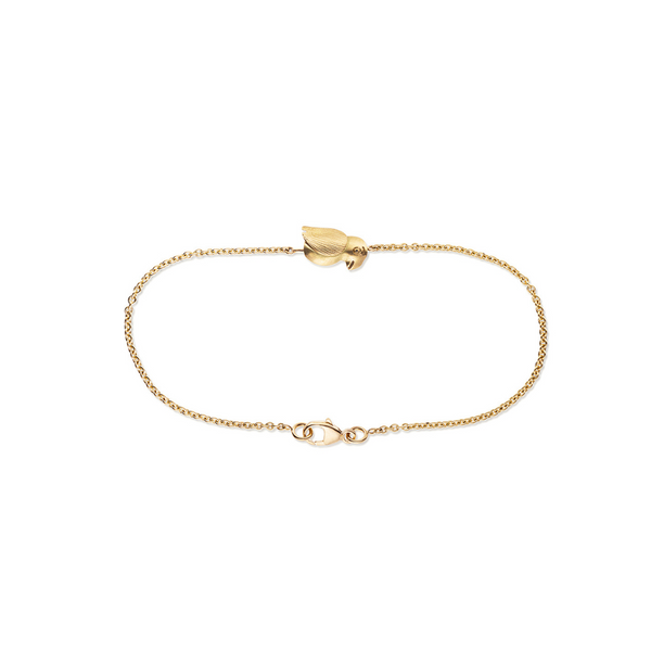 gold thin bracelet chain with a gold bird