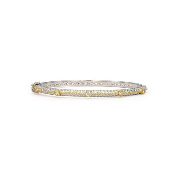 silver bangle with a gold rope and diamonds around