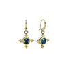 front and side view of blue topaz gemstone drop earring