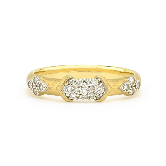 gold band with small diamonds creating shapes