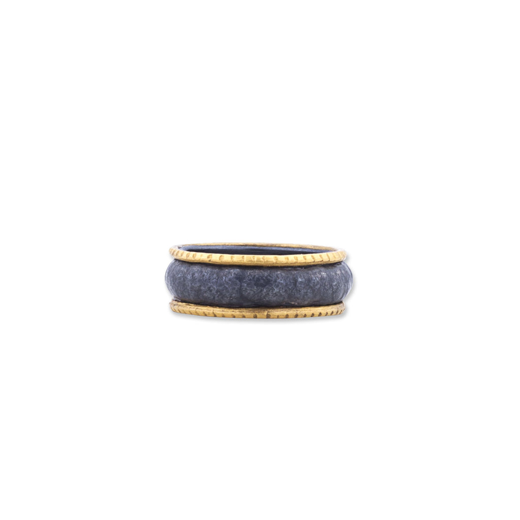 black colored band with gold accents