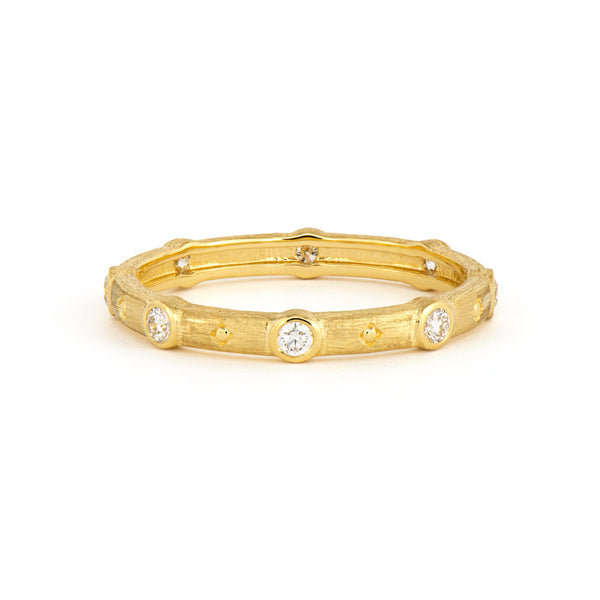 gold band with circle diamonds