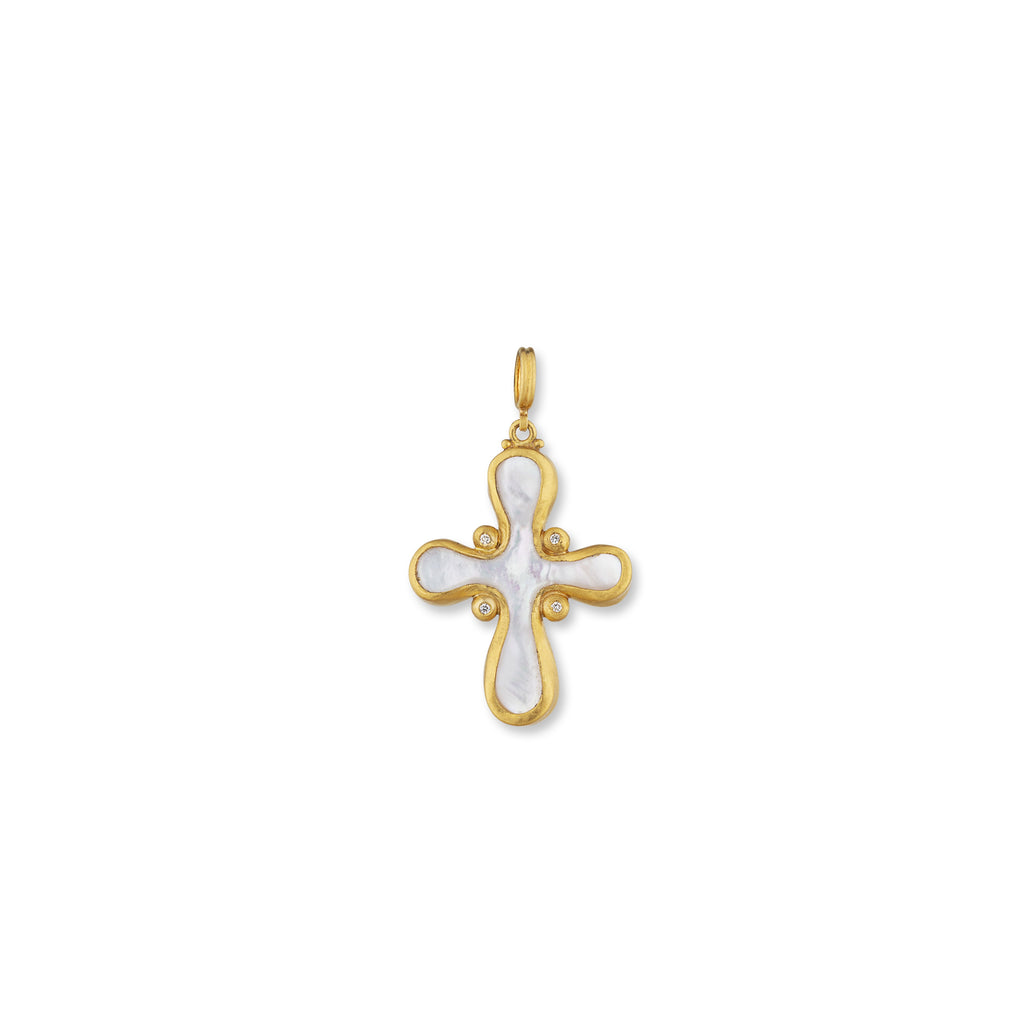 pearl cross pendant with diamonds