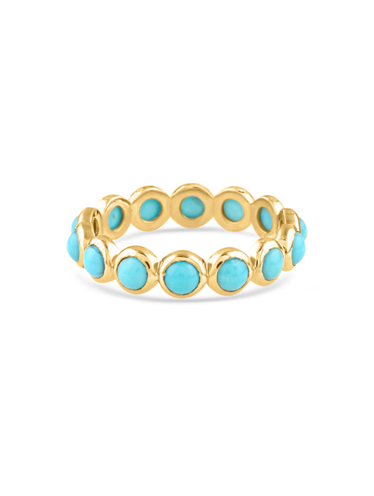 turquoise round gemstones around gold band