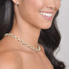 model wearing the earrings and necklace