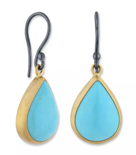 Pompeii 24K Gold & Blackened Silver Pear Kingman Turquoise Earrings