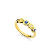 gold band with blue sapphires and diamonds