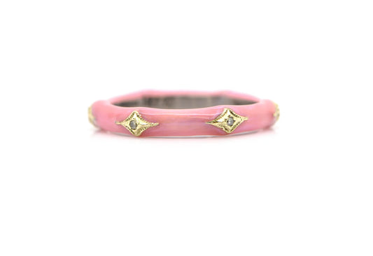 pink enamel ring with gold accents