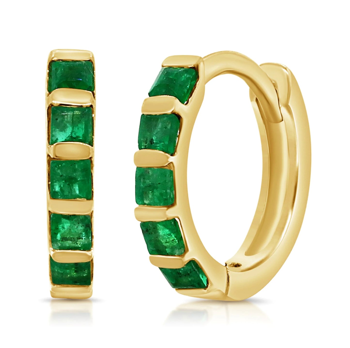 Yellow Gold Small Emerald Huggie Earrings