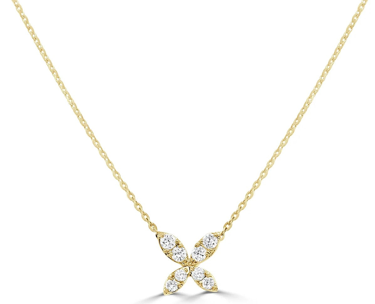 14K Yellow Gold Diamond Flower Necklace