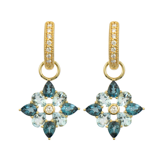 blue and topaz gemstones made in earrings with gold and diamond huggies