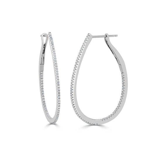 silver oval shaped hoops with diamonds