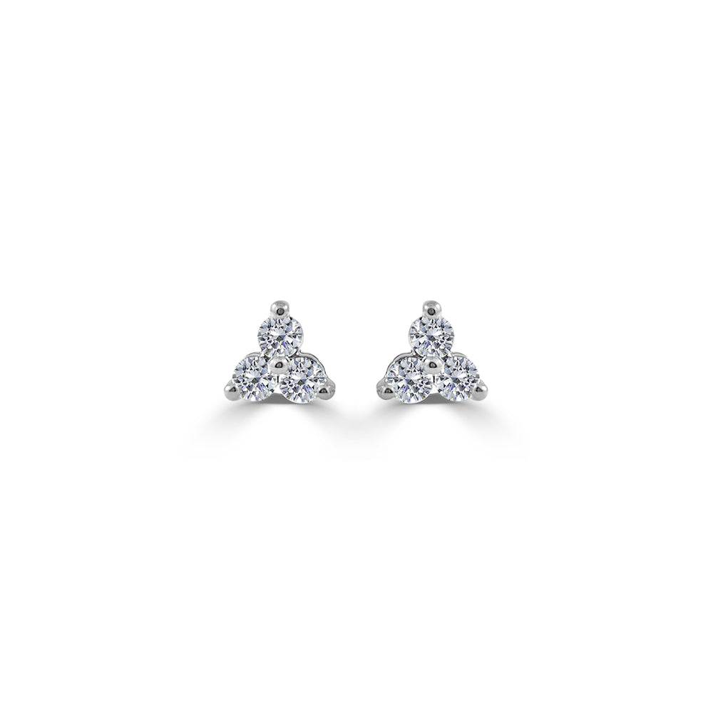 white gold earrings with 3 diamond studs