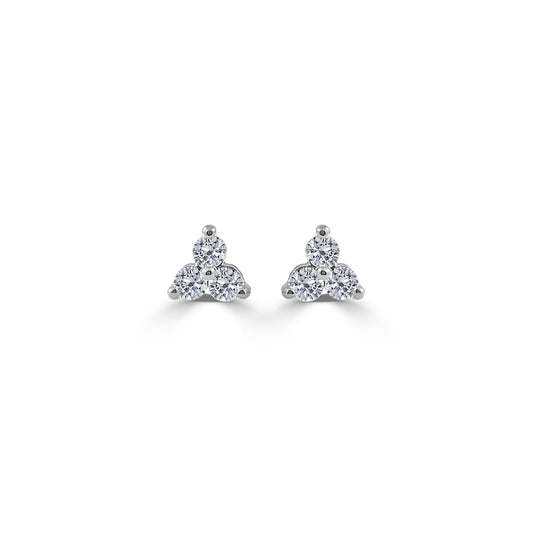 white gold earrings with 3 diamond studs