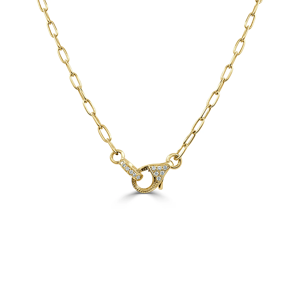 gold necklace with a diamond clip